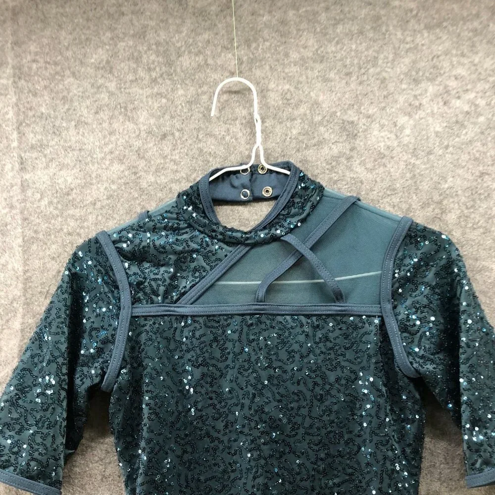 Weissman Biketard Mesh‎ Sequin Girls LC (14) TTYLXOX Teal Dance Costume